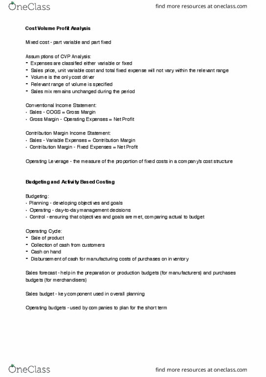 22107 Chapter Notes - Chapter 3 & 9: Activity-Based Costing, Cost Driver, Income Statement thumbnail